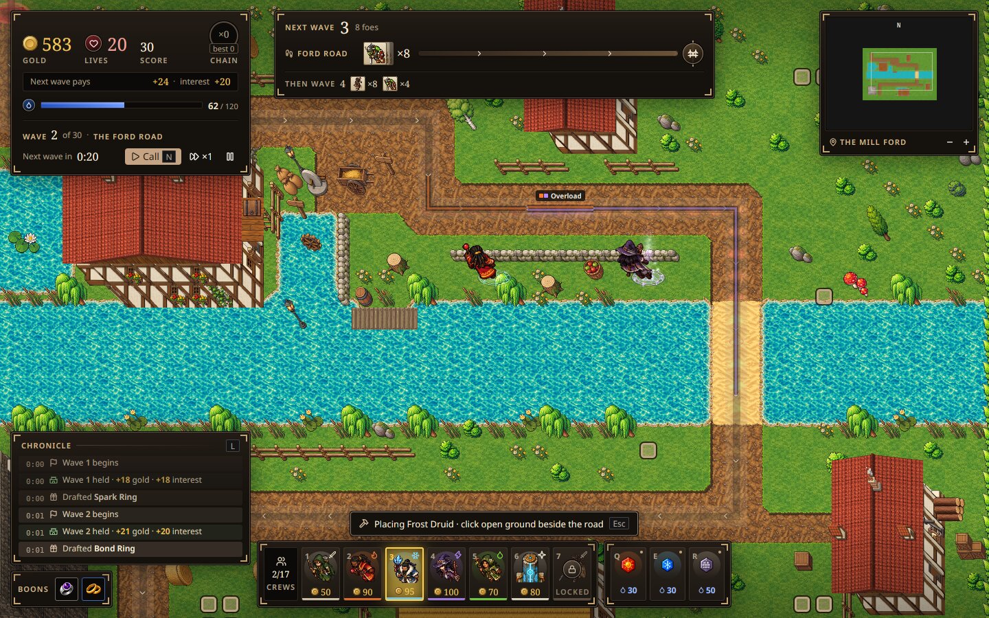Placing a Frost Druid on open ground beside the mill ford road.