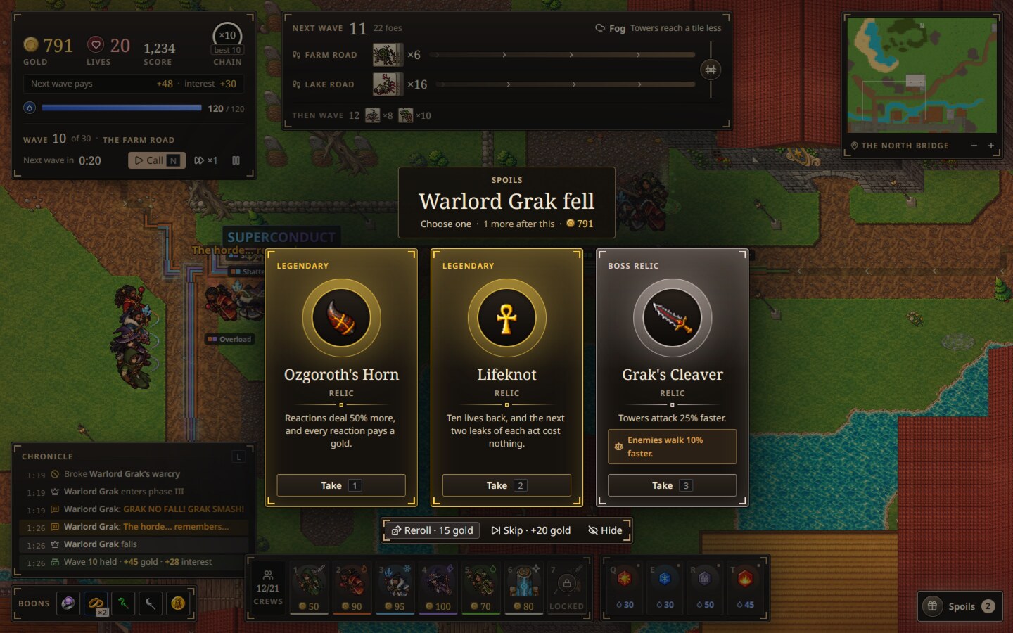 The relic draft after Warlord Grak falls: Ozgoroth's Horn, Lifeknot, and Grak’s Cleaver.